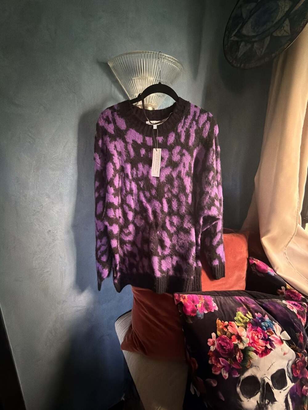 Rebecca Minkoff Gordon Leopard Print Sweater in Purple/Black